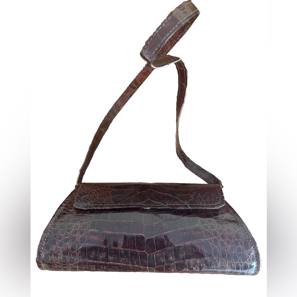 Vintage genuine alligator skin purse dark brown